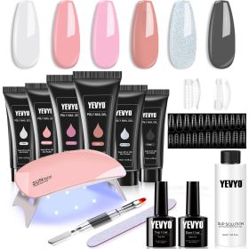 6 PCS Poly Gel Nail Kit With UV Lamp, Top Base Coat Builder Nails Art Tools (Option: Look at the picture)