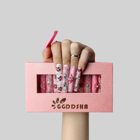 GGddsha 2025 Long Novel Design And Reusable Handmade Nails 10PCS Pmma Acrylic Nails Press OnNails Kit With Box Gifts For Women,Rose Bloom (Option: M)
